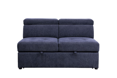 ACME Nekoda Storage Sleeper Sectional Sofa and Ottoman, Navy Blue Fabric 55520