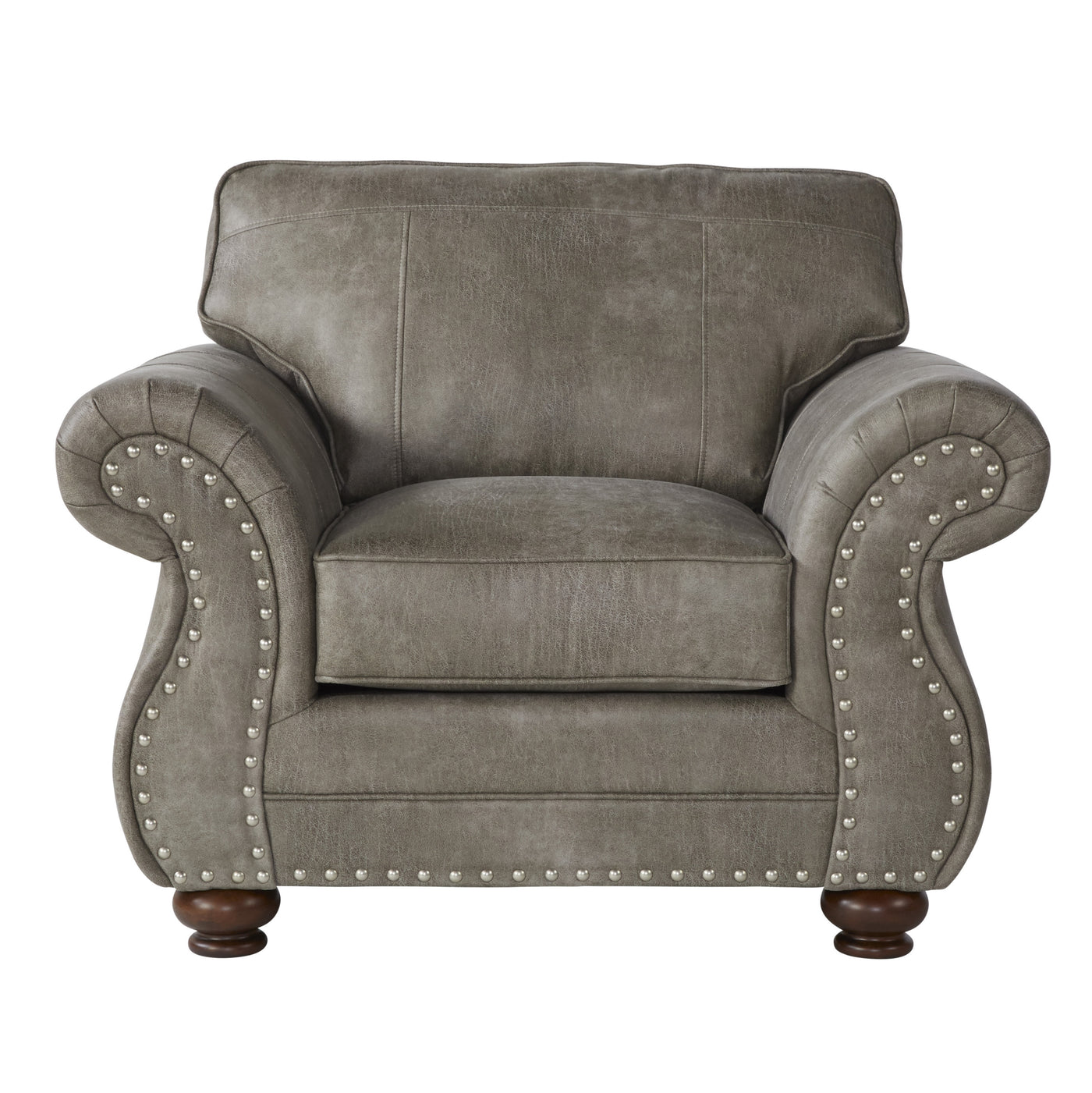 Leinster Faux Leather Upholstered Nailhead Sofa, Loveseat, and Chair Set