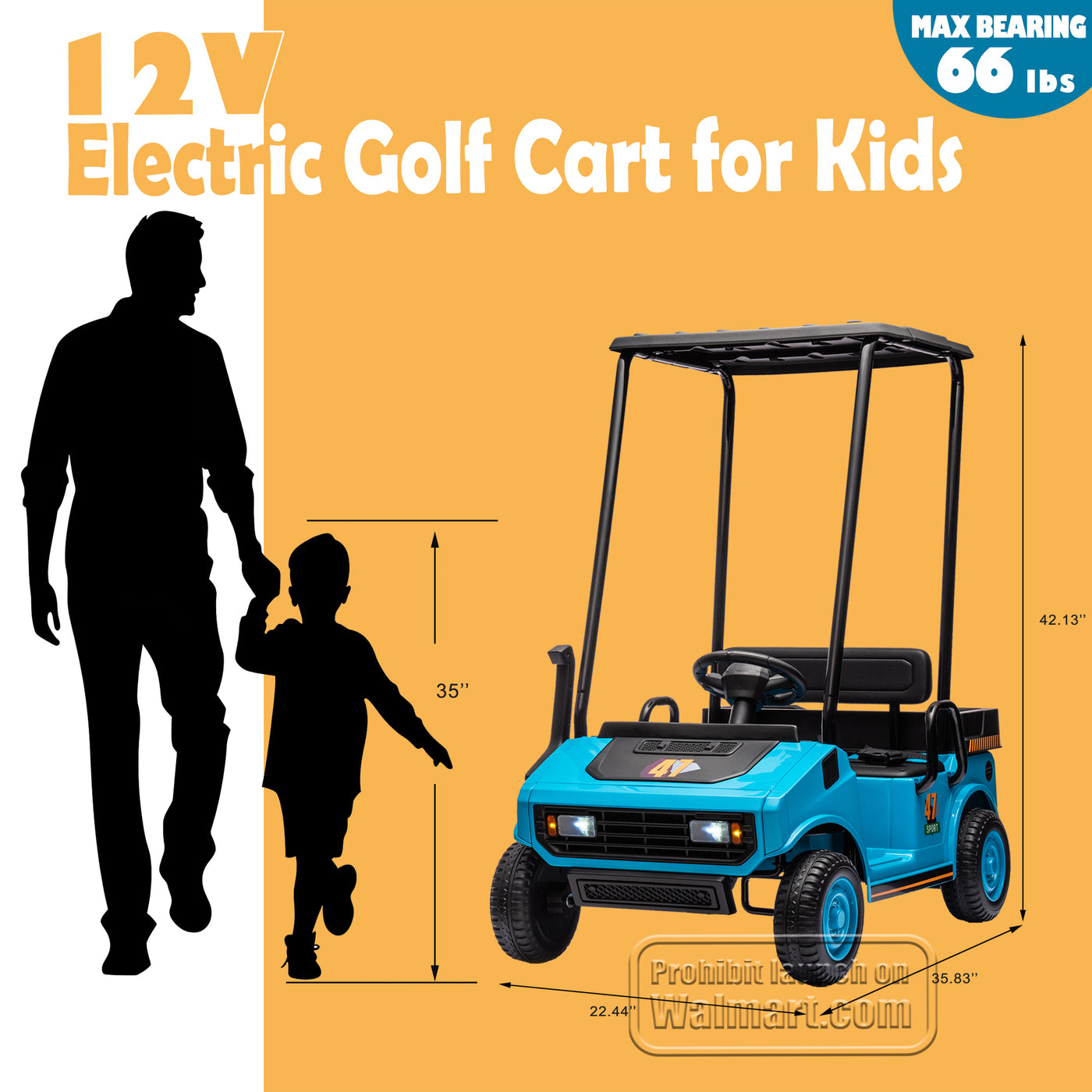 Blue,12V,Ride On Toy for Kids Ages 3+,12V4.5AH, Golf Maintenance Cart with Roof, Outdoor/Off road/Electric Car, Wide Big Seat, with 2.4G Remote Control, Ceiling, High/Low Speed, Gift for Boys Girls