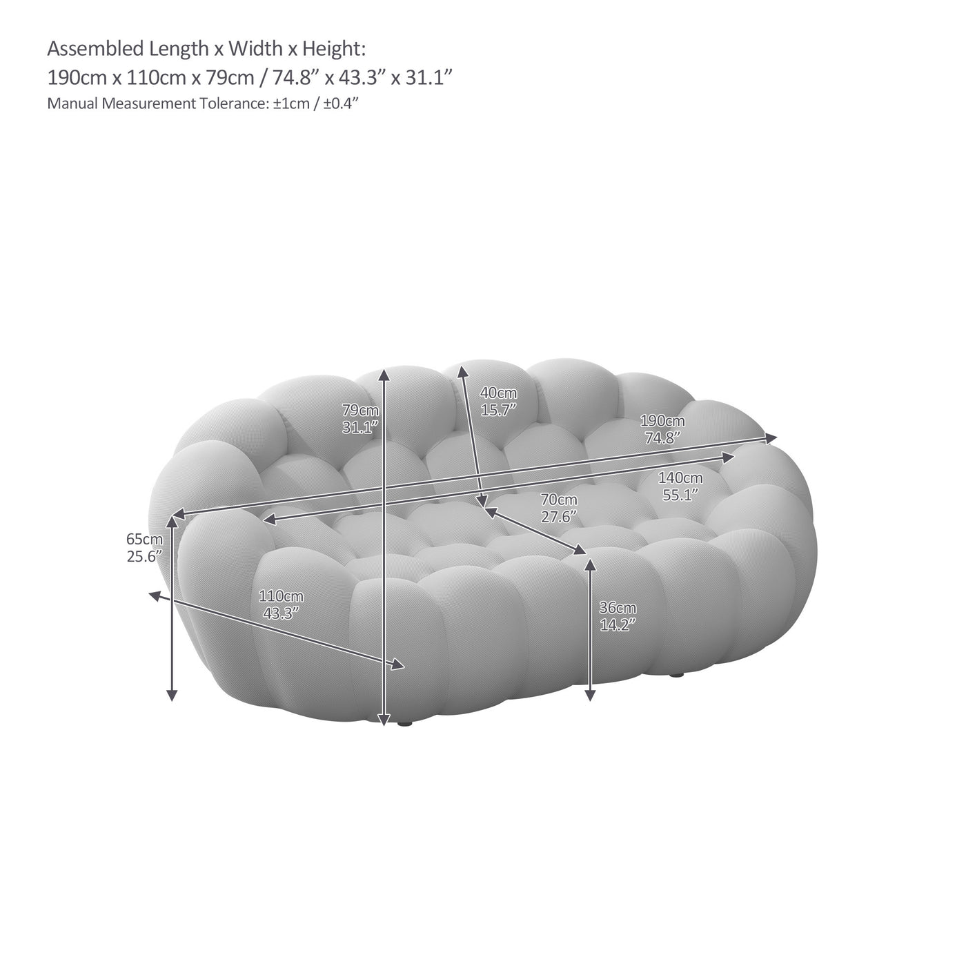 [VIDEO provided]74.8'' Modern bubble floor couch for living room,gray