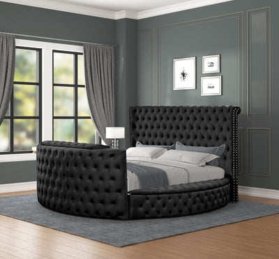 Maya Modern Style Crystal Tufted Queen Bed  Made with wood in Black