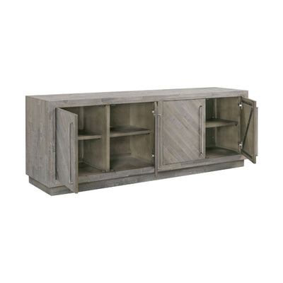 Jose 74 Inch Acacia Wood Console Sideboard, Herringbone Design,  Gray