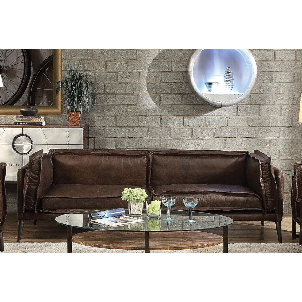 ACME Porchester Sofa in Distress Chocolate Top Grain Leather 52480