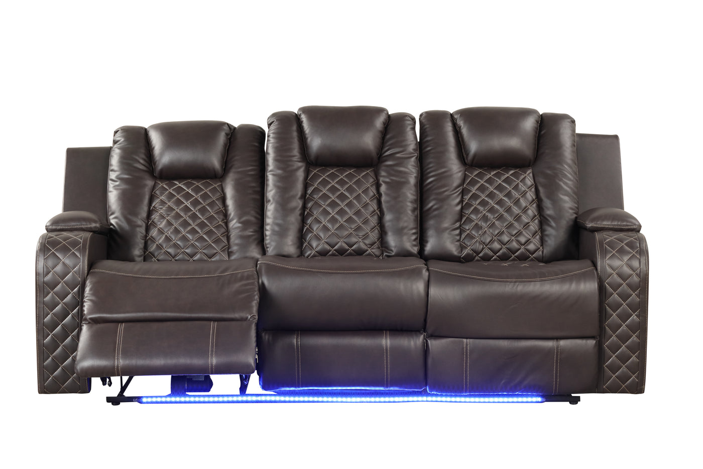 Benz LED & Power Reclining 2 Pc Set Made With Faux Leather in Brown