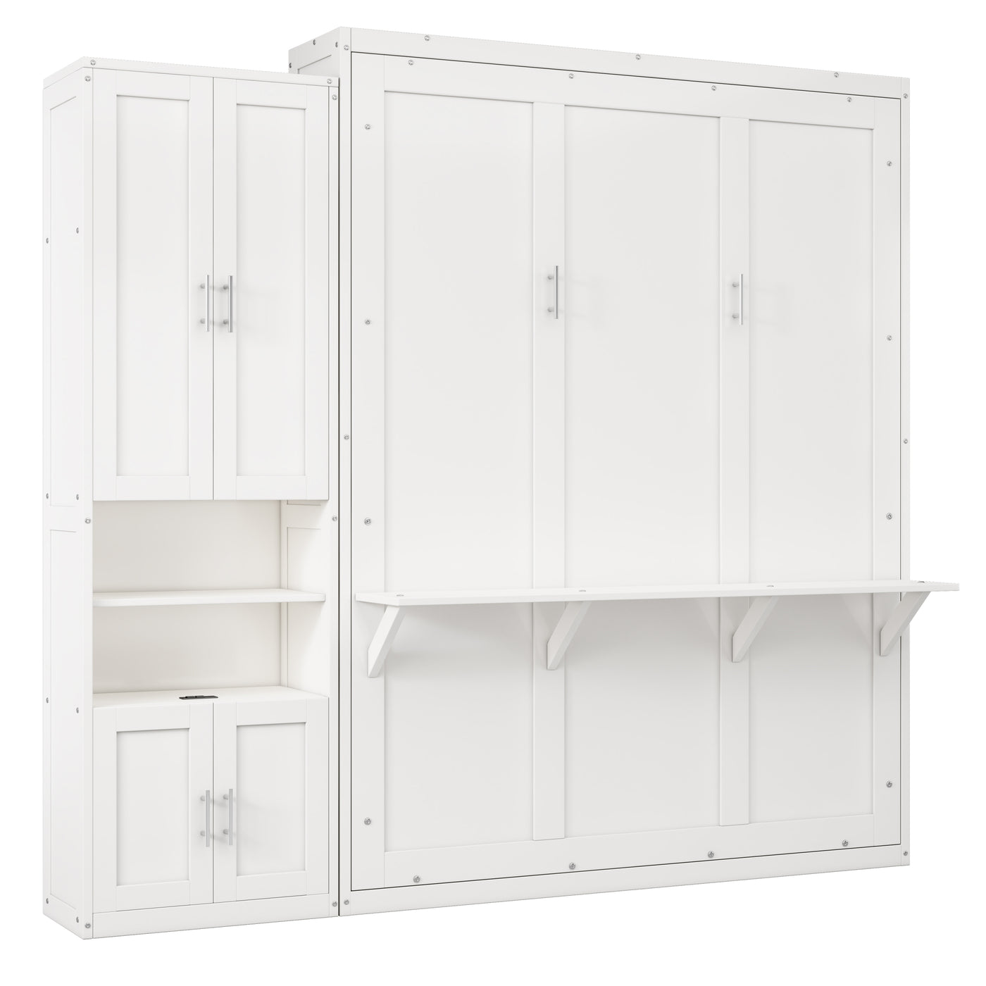 Queen Size Murphy Bed with 1 Side Cabinet Storage Shelf, 68-inch Cabinet Bed Folding Wall Bed with Desk Combo Perfect for Guest Room, Study, Office,White(old sku:BS300491AAC)