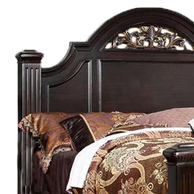 Transitional Style Eastern King Wooden Bed with Bun Feet, Brown