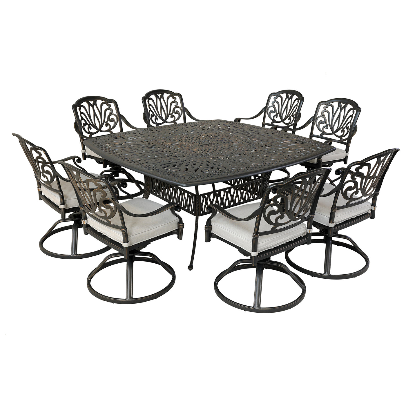 Square 8 - Person 64" Long Aluminum Dining Set with Cushions