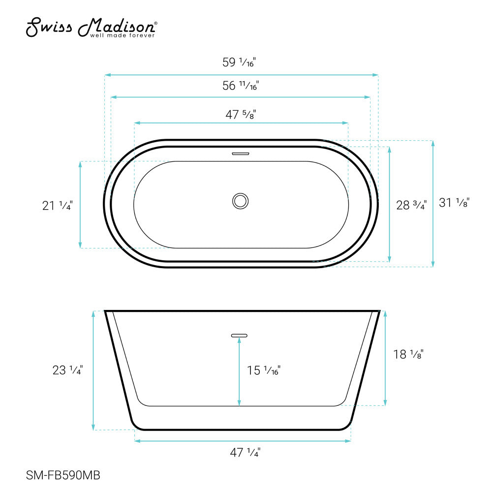 Swiss Madison Claire 60" Freestanding Bathtub in Matte Black SM-FB590MB