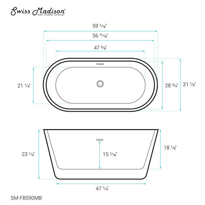 Swiss Madison Claire 60" Freestanding Bathtub in Matte Black SM-FB590MB