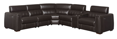 Leather Power Reclining Sectional - Top-Grain Leather, Transitional Styling, Espresso Color, Power Features, USB Charging