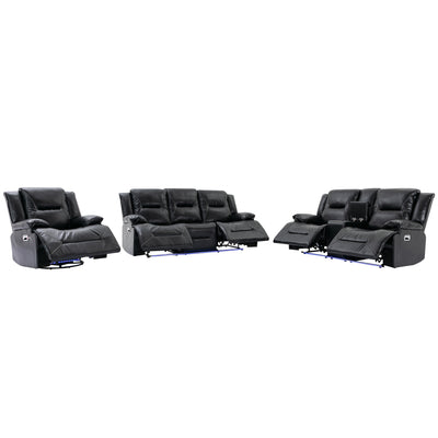 Home Theater Recliner Set Manual Recliner Chair with a LED Light Strip Two Built-in Cup Holders for Living Room,Bedroom, Black ,