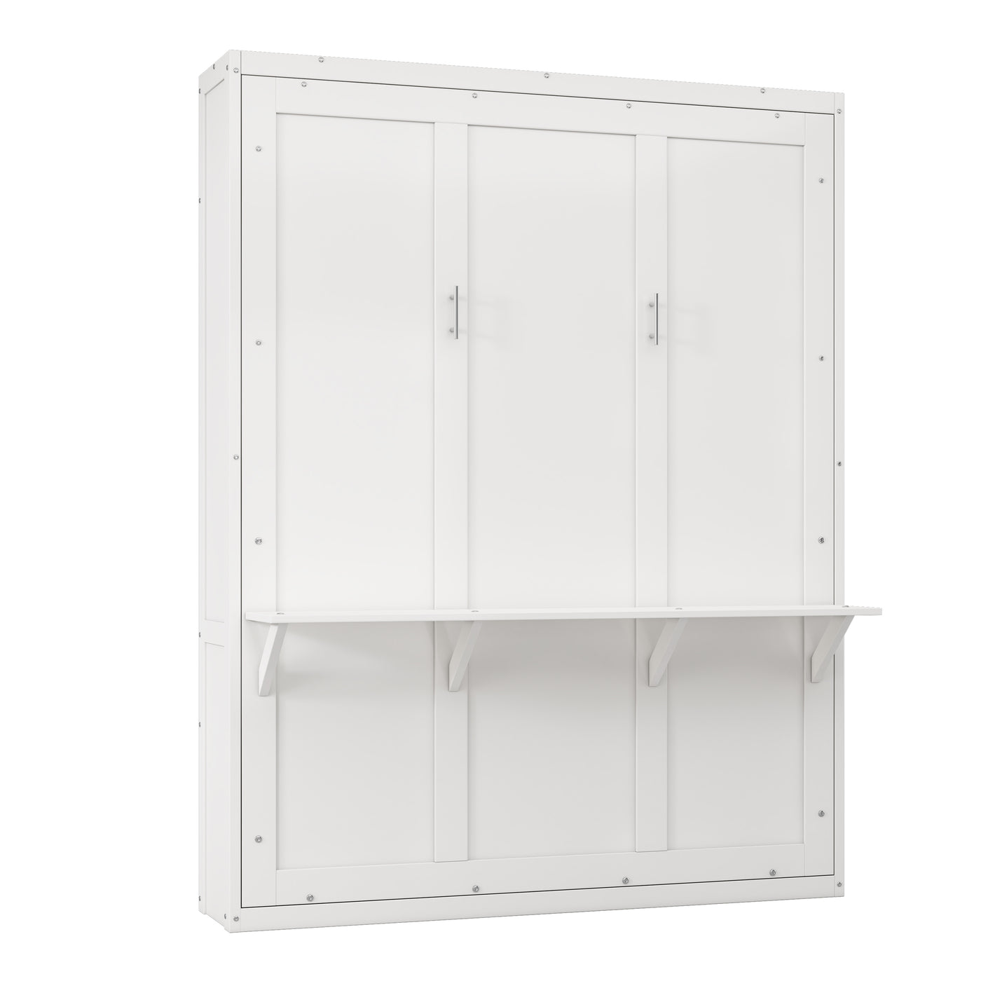 Queen Size Murphy Bed with 1 Side Cabinet Storage Shelf, 68-inch Cabinet Bed Folding Wall Bed with Desk Combo Perfect for Guest Room, Study, Office,White(old sku:BS300491AAC)