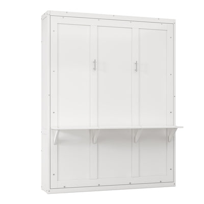 Queen Size Murphy Bed with 1 Side Cabinet Storage Shelf, 68-inch Cabinet Bed Folding Wall Bed with Desk Combo Perfect for Guest Room, Study, Office,White(old sku:BS300491AAC)