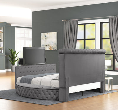 Maya Modern Style Crystal Tufted King Bed  Made with wood in Gray