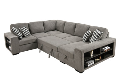 125'' Modern U Shaped 7 Seat Sectional Sofa Couch with Cabinet,Sofa Bed with Storage Chaise-Pull Out Couch Bed for Living Room,Light Gray