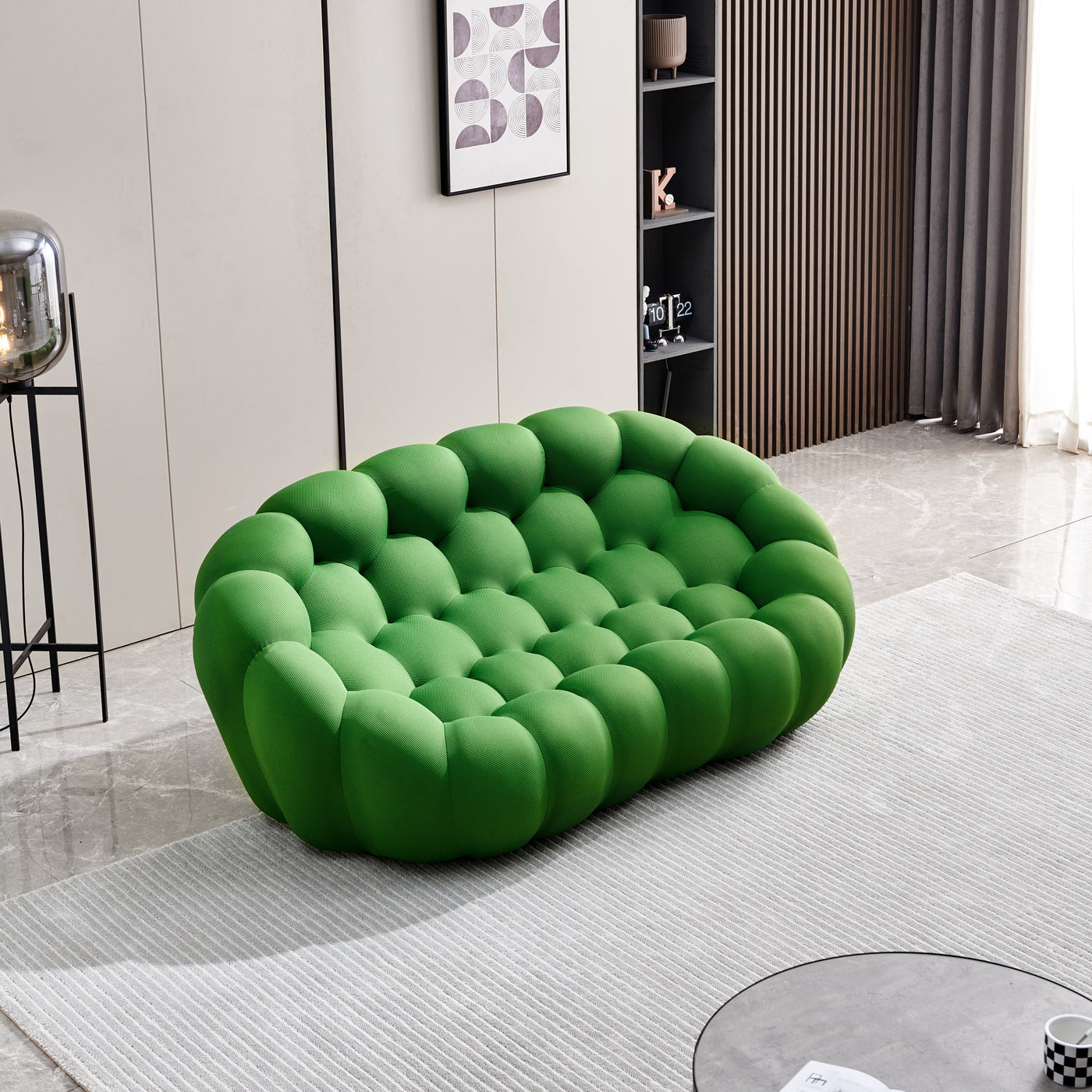 74.8" Modern Loveseat Bubble Sofa Couch, 2 Seater Upholstered Floor Sofa, Honeycomb Shaped Bubble Couch with 3D Textile Mesh Fabric for Living Room Salon, Apartment (Green)