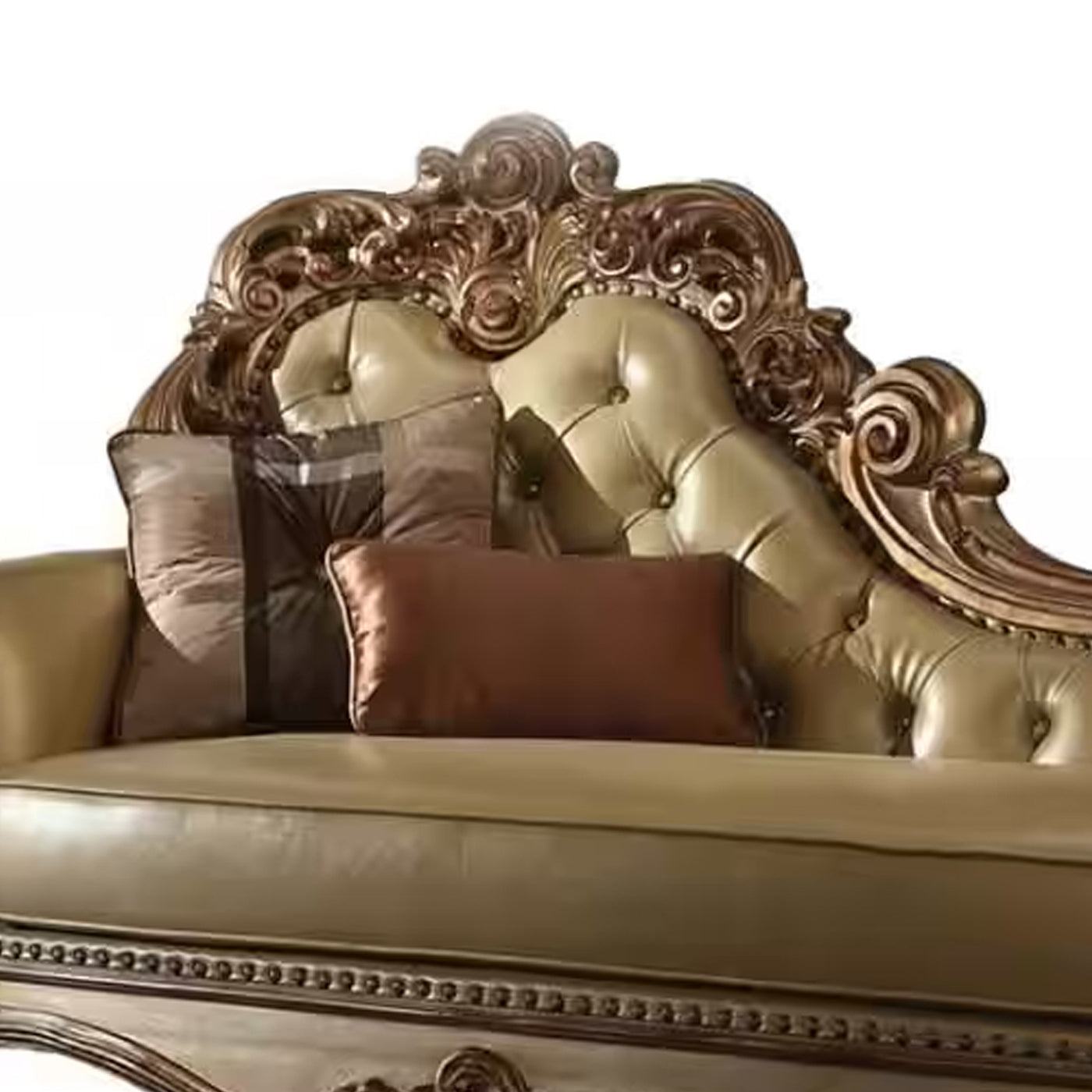 Wooden Gracious Chaise with 2 Pillows, Gold Patina & Bone