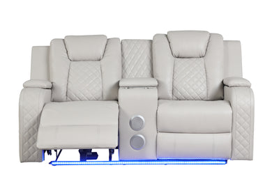 Benz LED & Power Recliner 2 PC Made With Faux Leather in Ice