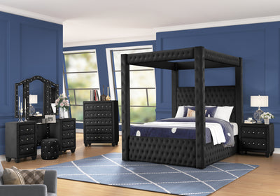 Monica luxurious Four-Poster King 5 Pc Vanity Bedroom Set Made with Wood in Black