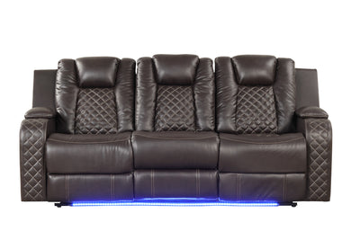 Benz LED & Power Reclining 2 Pc Set Made With Faux Leather in Brown