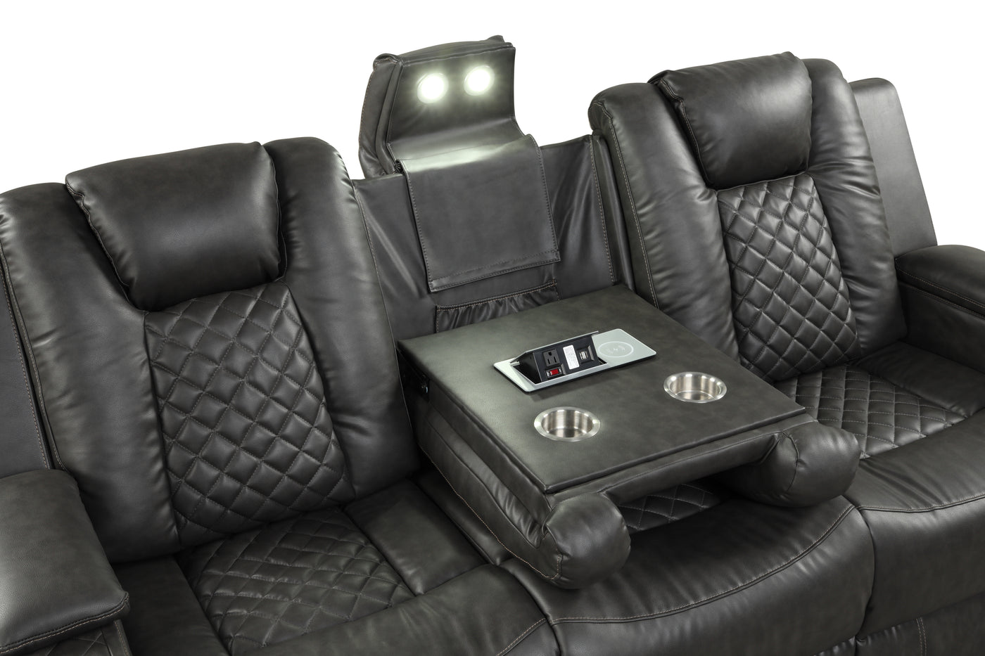 Benz LED & Power Recliner 2 PC Made With Faux Leather in Gray