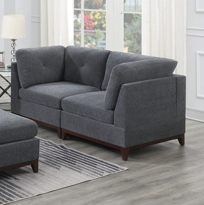 Ash Grey Chenille Fabric Modular Sofa Set 6pc Set Living Room Furniture Couch Sofa Loveseat 4x Corner Wedge 1x Armless Chair and 1x Ottoman Tufted Back