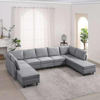 Oversized Modular Sectional Sofa ,9 Seater Sofa with Storage Seat for Living Room, Grey