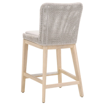 Counter Stool with Mesh Design Rope Backrest, Brown and Gray