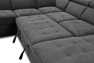 125" Modern U Shaped 7-seat Sectional Sofa Couch with Adjustable Headrest, Sofa Bed with Storage Chaise-Pull Out Couch Bed for Living Room ,Dark Gray