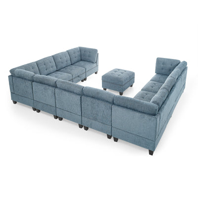 U shape Modular Sectional Sofa,DIY Combination,includes Seven Single Chair, Four Corner and One Ottoman,Navy Blue