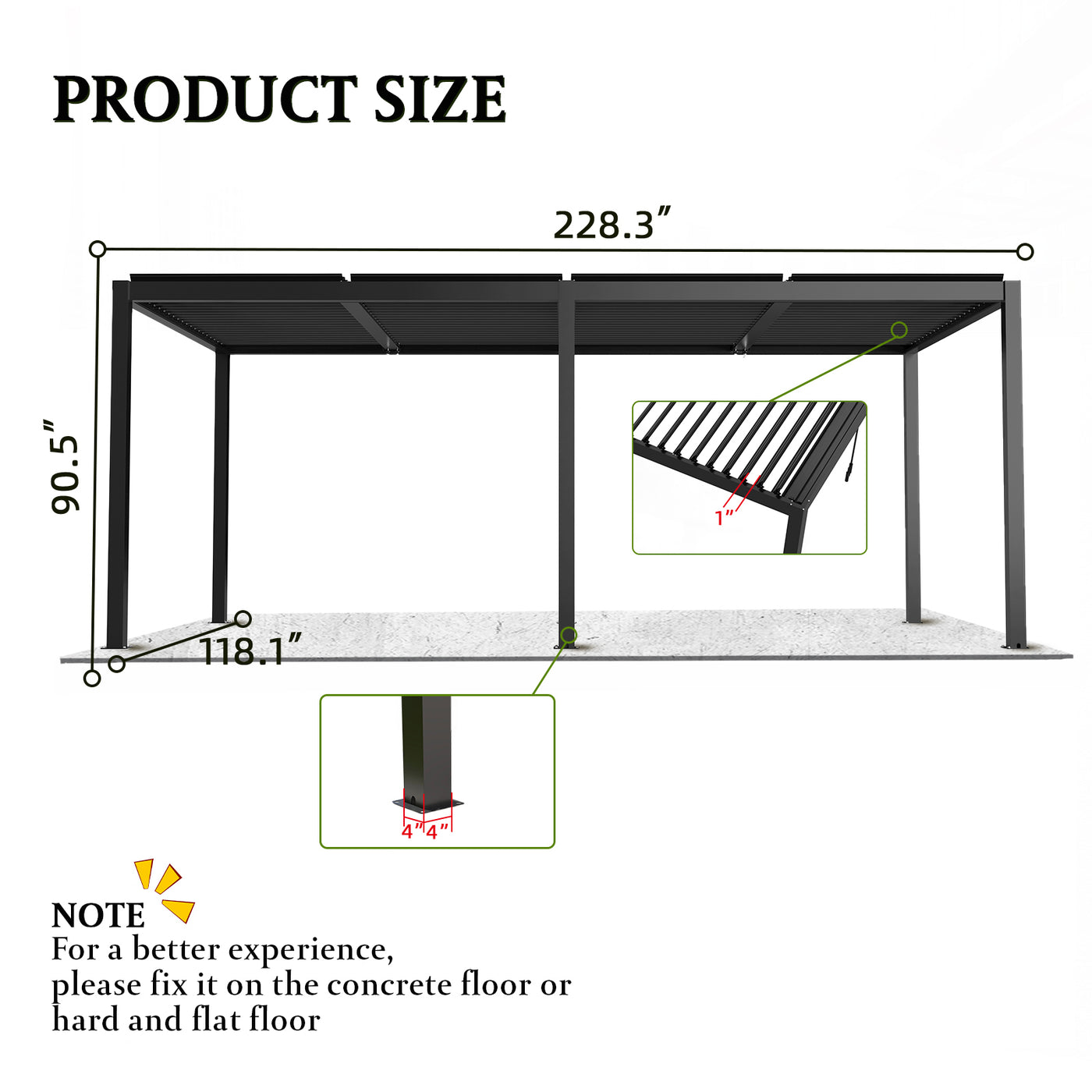 8640E Louver Pergola 10x19ft aluminum frame & steel louvers