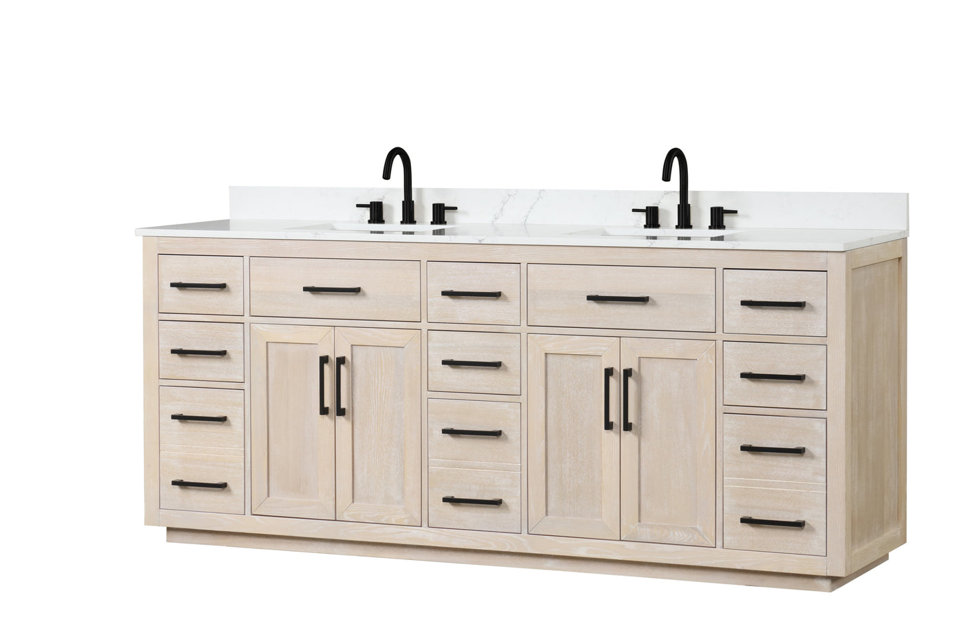 84" Bathroom Vanity with Double Sink, Modern Bathroom Vanity Set with Soft-Close Cabinet and 9 Drawers, Solid Wood Bathroom Storage Cabinet with Countertop and Backsplash, Milk Oak