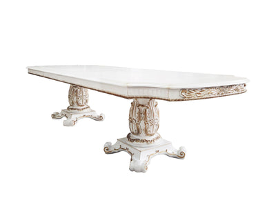 ACME Vendom Dining Table w/Double Pedestal, Antique Pearl Finish DN01346