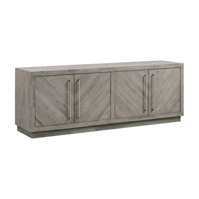 Jose 74 Inch Acacia Wood Console Sideboard, Herringbone Design,  Gray