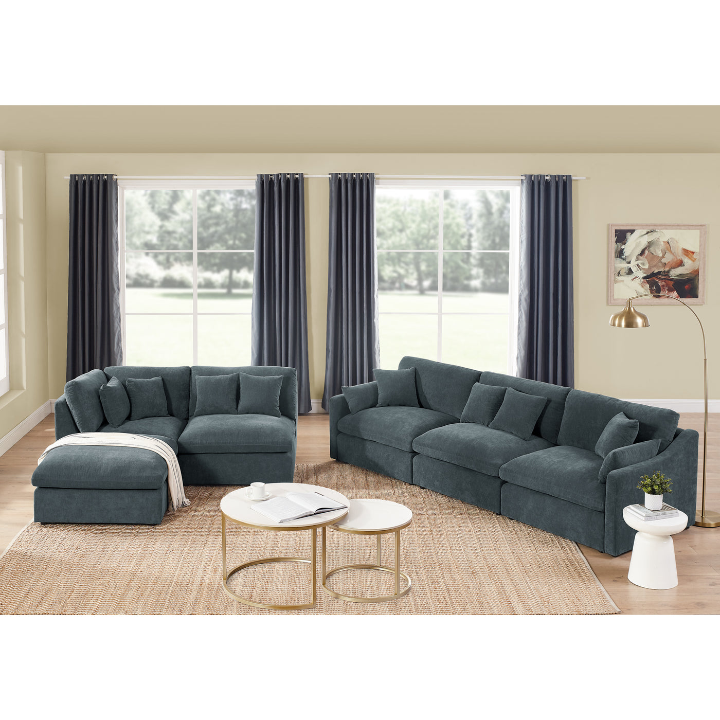 6-Seats Modular L-Shaped Sectional Sofa with Ottoman,10 Pillows, Oversized Upholstered Couch w/Removabled Down-Filled Seat Cushion  for Living Room, Chenille Grey