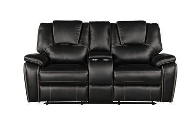 Hong Kong 3 Piece Power Reclining Sofa Set made with Faux Leather in Black