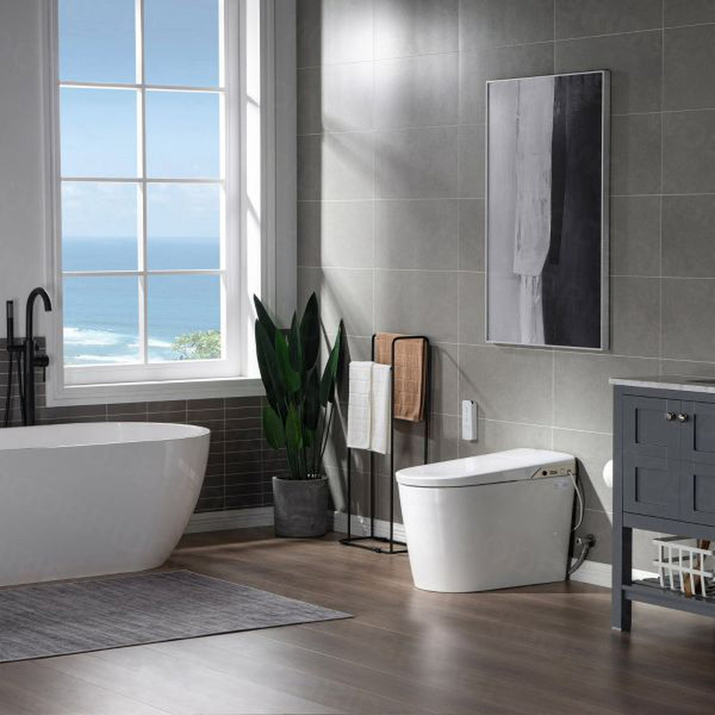 WoodBridge B0980S White Intelligent Smart Toilet, Massage Washing, Open & Close, Auto Flush,Heated Integrated Multi Function Remote Control With Advance Bidet and Soft Closing Seat