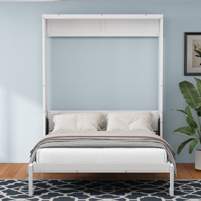 Queen Size Murphy Bed with 1 Side Cabinet Storage Shelf, 68-inch Cabinet Bed Folding Wall Bed with Desk Combo Perfect for Guest Room, Study, Office,White(old sku:BS300491AAC)