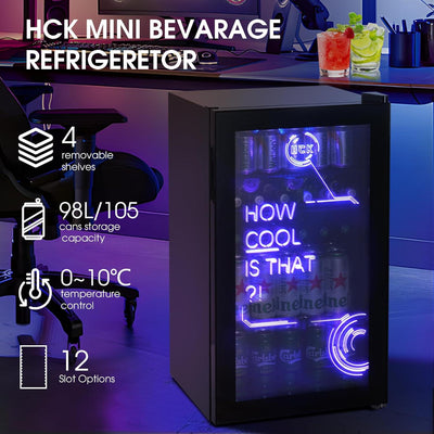 HCK 98L Cyberpunk Refrigerator Glass Door Beverage Fridge Bar Fridge ?SC-98B