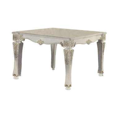 Jess 54 Inch Counter Table, 4 Seater, Classic White, Ornate Scroll Carvings