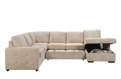 123" Oversized Sectional Sofa with Storage Chaise, U Shaped Sectional Couch with 4 Throw Pillows for Large Space Dorm Apartment. Beige