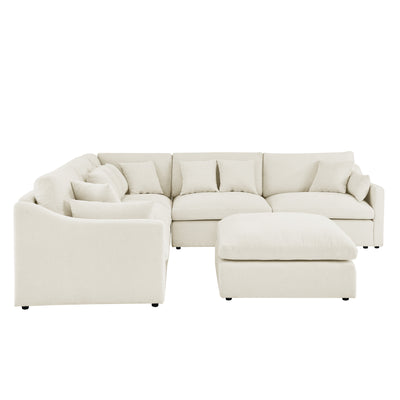 6-Seats Modular L-Shaped Sectional Sofa with Ottoman,10 Pillows, Oversized Upholstered Couch w/Removabled Down-Filled Seat Cushion  for Living Room, Chenille Beige