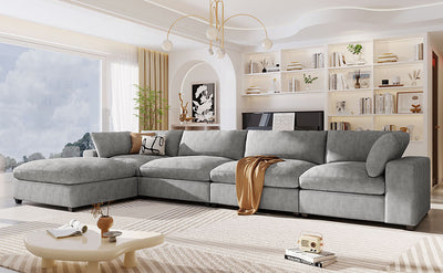 U-style Upholstered Oversize Modular Sofa with Removable Ottoman,Sectional sofa for Living Room Apartment(5-Seater)