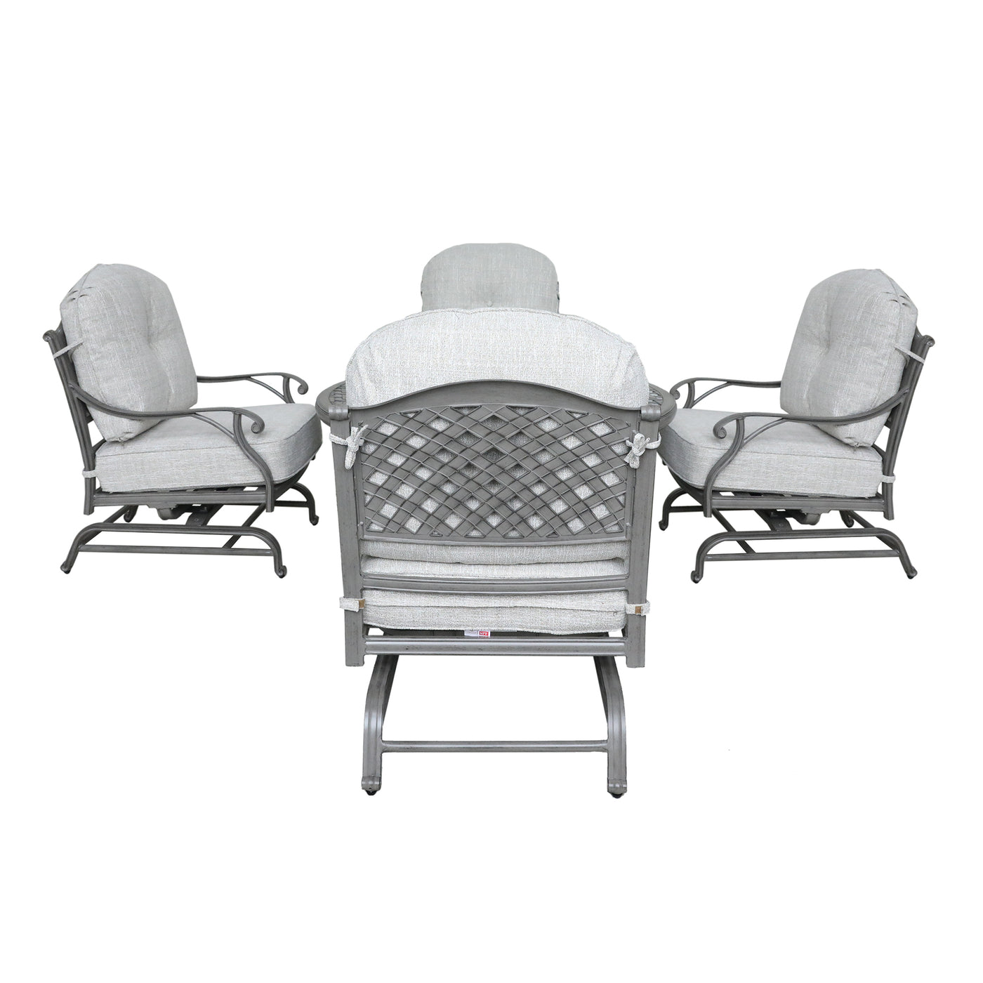 Outdoor 5-Piece Aluminum Chat High Fire Pit Set with Cushion, Golden Gauze