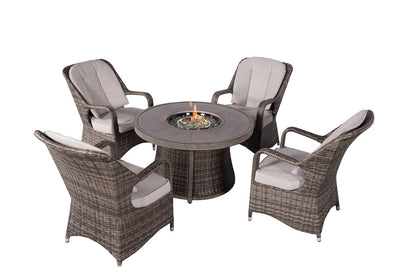 Direct Wicker Sectional Patio Gray Wicker Seating Set with Round Firepit Table