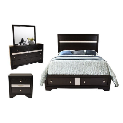 Matrix Traditional Style King 4 PC Storage Bedroom Set made with Wood in Black