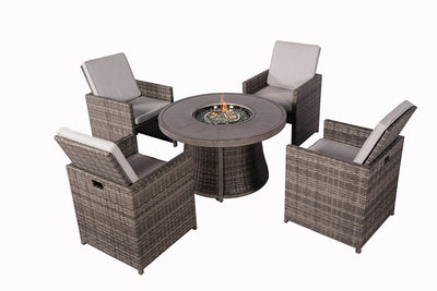 Direct Wicker Sectional Patio Gray Wicker Seating Set with Round Firepit Table