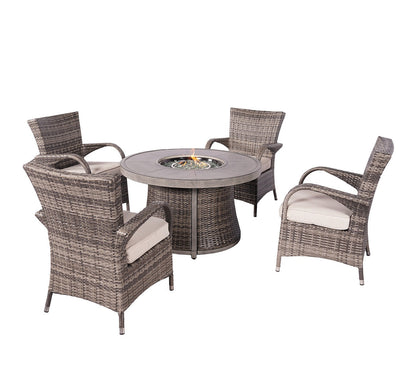 Direct Wicker Sectional Patio Gray Wicker Seating Set with Round Firepit Table