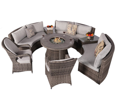 Direct Wicker Sectional Patio Gray Wicker Seating Set with Round Firepit Table