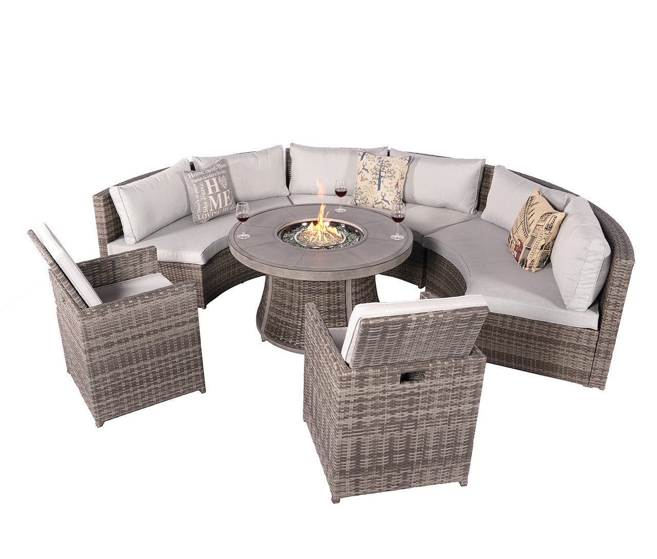 Direct Wicker Sectional Patio Gray Wicker Seating Set with Round Firepit Table